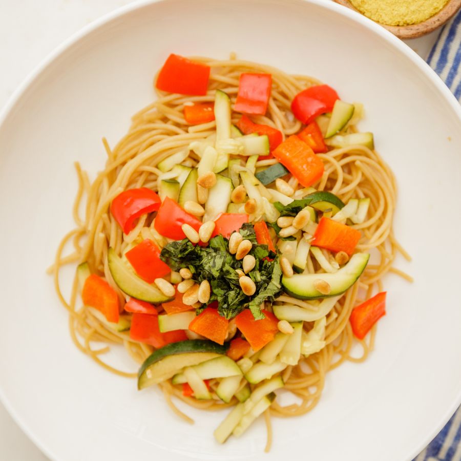 Lemon, Zucchini and Red Pepper Spaghetti | Mastering Diabetes