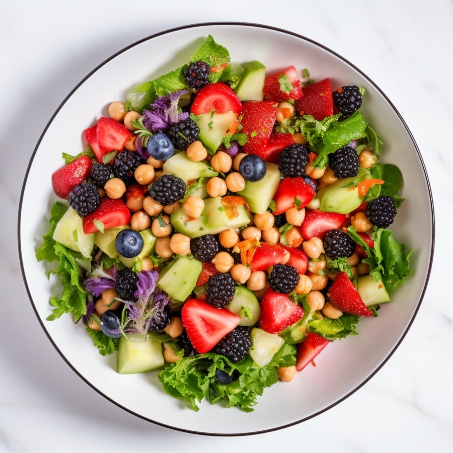 Berries Lettuce Chickpeas with Mango Sauce